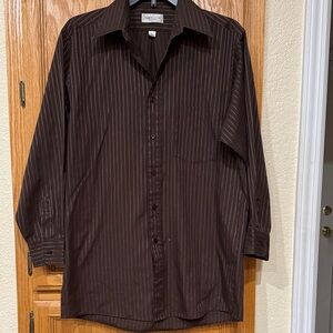 Van Heusen Satin Stripe Men's Brown Pinstripe Wrinkle Free Shirt